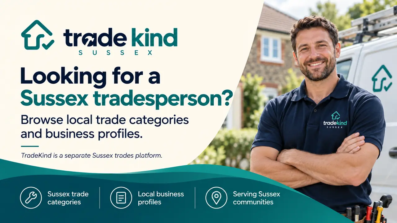 TradeKind Sussex banner inviting homeowners to find a local Sussex tradesperson and post a job for free.